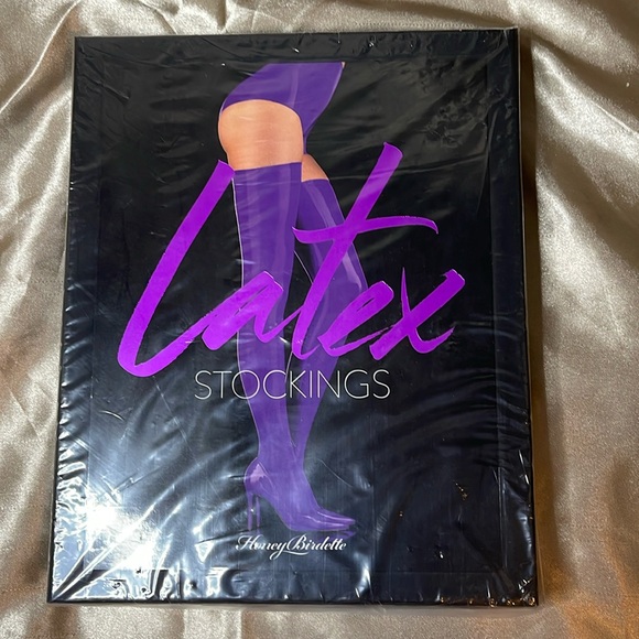 Honey Birdette Purple Latex Stockings - Picture 1 of 2